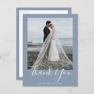 Dusty Blue Elegant Wedding Vielen Dank Postcard Postkarte