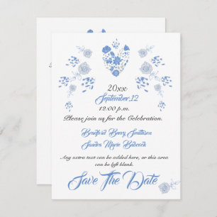 Dusty Blue Elegant White Gray Blumenherz Hochzeit Save The Date