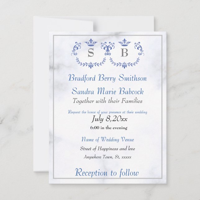 Dusty Blue Elegant White Gray Blumenherz Hochzeit Save The Date (Vorderseite)