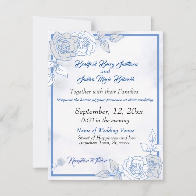 Dusty Blue Elegant White Gray Blumenherz Hochzeit Save The Date (Vorderseite)