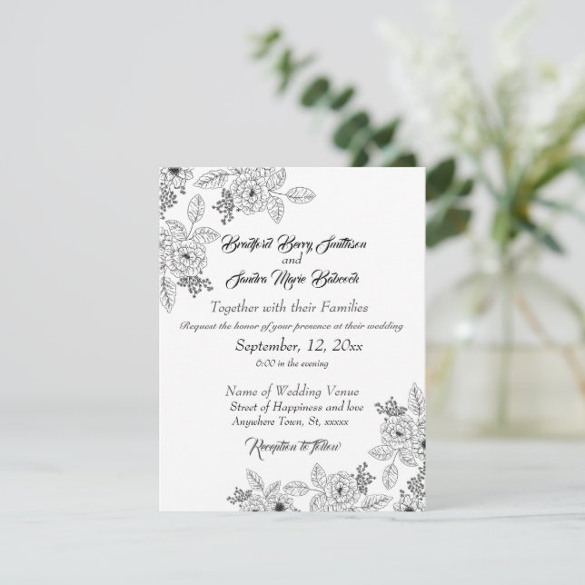 Dusty Blue Elegant White Gray Blumenherz Hochzeit Save The Date (Stehend Vorderseite)