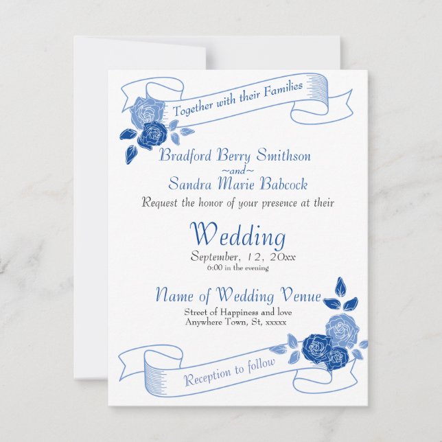 Dusty Blue Elegant White Gray Blumenherz Hochzeit Save The Date (Vorderseite)