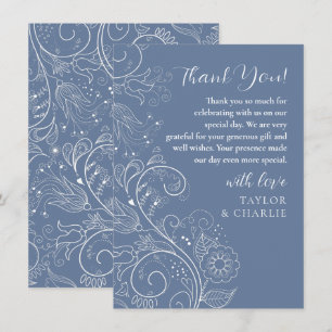 Dusty Blue Elegante Blumenhochzeit Dankeskarte
