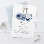 Dusty Blue Elegante Brunch und Bubbly Brautparty Einladung<br><div class="desc">Blumen blauer und marineblauer Blumen Braudusche - Brunch und Bubbly</div>