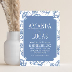 Dusty Blue Elegante Chinoiserie Wedding Einladung