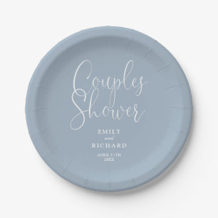 Dusty Blue Elegante Couples Bridal Polterabend Pappteller