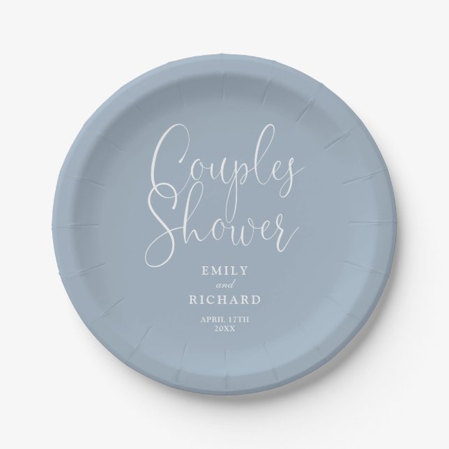 Dusty Blue Elegante Couples Bridal Polterabend Pappteller (Vorderseite)