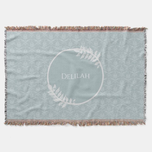 Dusty Blue Elegante Damask Personalisiert Decke (Vorderseite)