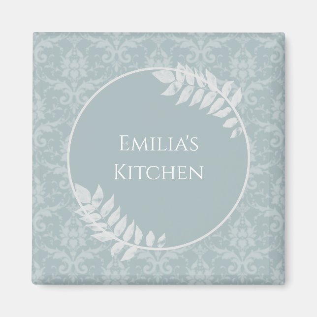 Dusty Blue Elegante Damask Personalisiert Magnet (Vorne)