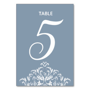 Dusty Blue elegante Damask Table Card Tischnummer
