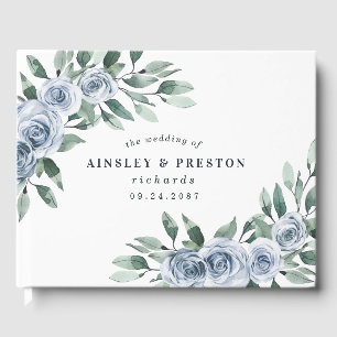 Dusty Blue Elegante Floral Boho Rose Rustikale Hoc Gästebuch