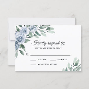 Dusty Blue Elegante Floral Boho Rose Rustikale Hoc RSVP Karte