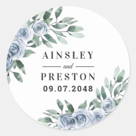 Dusty Blue Elegante Floral Boho Rose Rustikale Hoc Runder Aufkleber