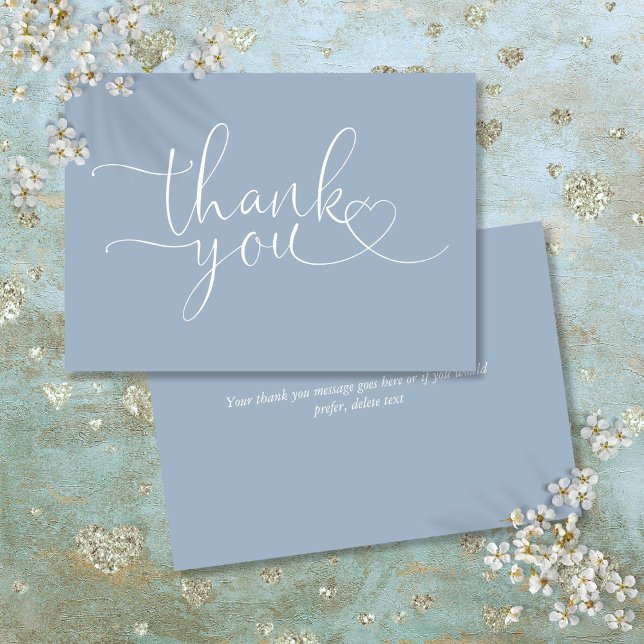 Dusty Blue Elegante Herzschrift Dankeskarte (Dusty Blue Elegant Heart Script Thank You Card)