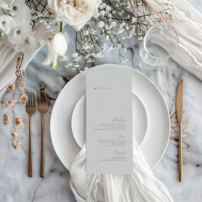 Dusty Blue Elegante Minimalistische Hochzeitsslipp Menükarte (Dusty Blue Elegant Minimalist Wedding Flat Menu)