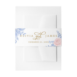 Dusty Blue Elegante Rosa Flora Rustikale Hochzeit Einladungsbanderole