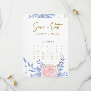 Dusty Blue Elegante Rosa Flora Rustikale Hochzeit Save The Date