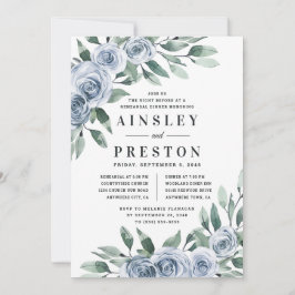 Dusty Blue Elegante Rustikale Probe Abendessen Einladung