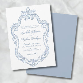 Dusty Blue Elegante Verziert Vintage Wedding Einladung
