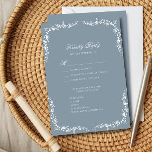 Dusty Blue Elegante Vintage Blumenhochzeit RSVP Karte