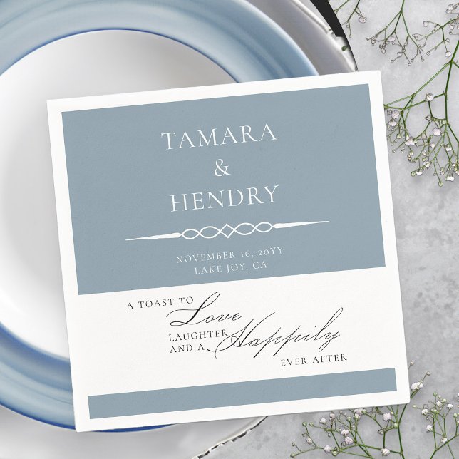 Dusty Blue Elegante Wedding Toast Personalisiert Serviette (Wedding Toast Cocktail Napkins in Dusty Blue from my Wedding Colors collection)