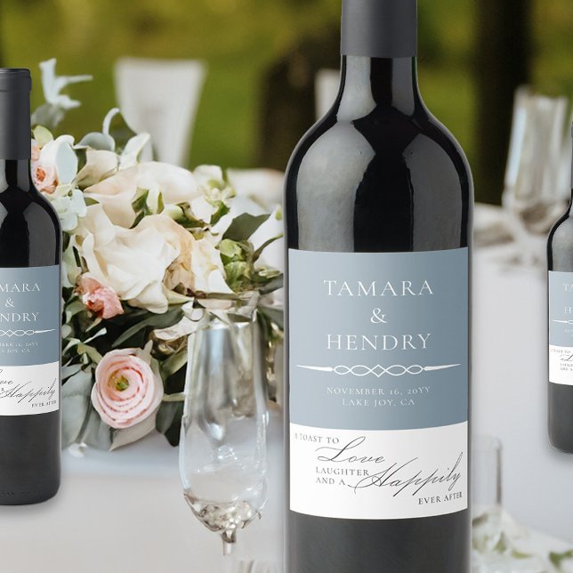 Dusty Blue Elegante Wedding Toast Weinetikett (Wedding Toast wine bottle labels from my Wedding Colors collection)