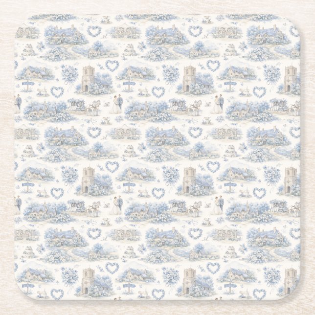 Dusty Blue English Village Wedding Watercolor Rechteckiger Pappuntersetzer (Vorderseite)