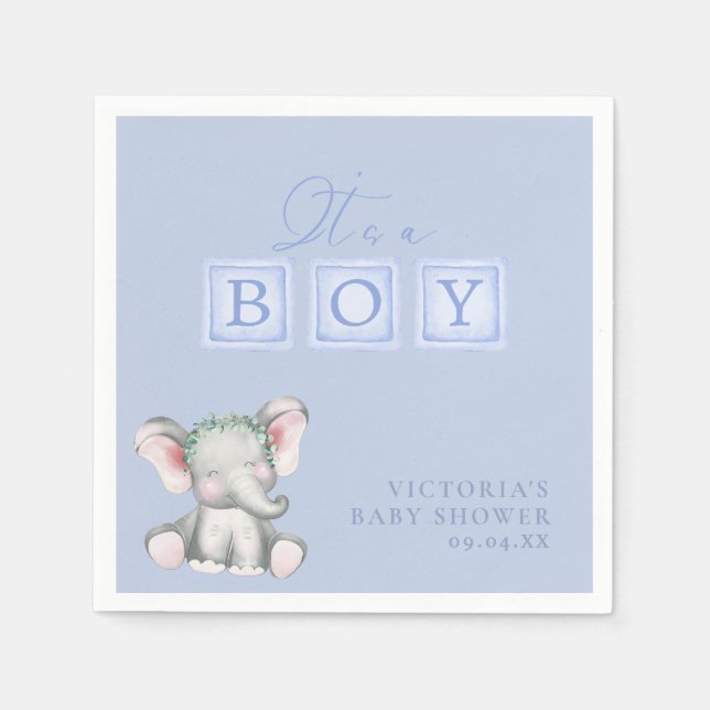 Dusty Blue Es ist eine Baby Elephant Script Baby D Serviette (Vorderseite)