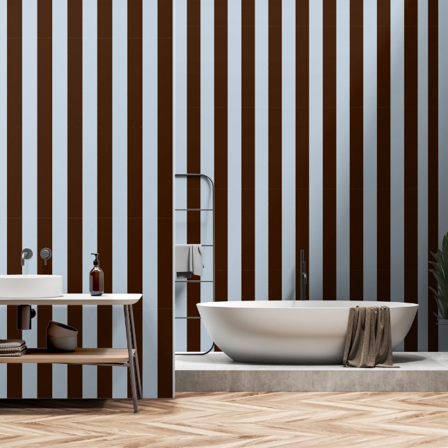 Dusty Blue & Espresso Brown Wide 4 Inch Streifen Tapete (Badezimmer)
