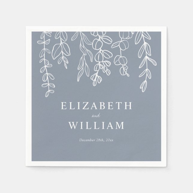 Dusty Blue Eucalyptus Blätter Wedding Serviette (Vorderseite)