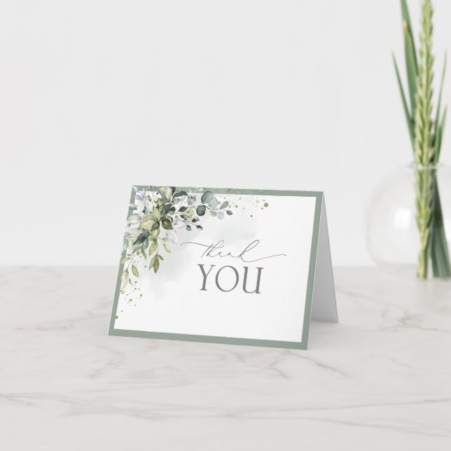 Dusty Blue Eucalyptus Botanical Danke-Card Dankeskarte (Vorderseite)