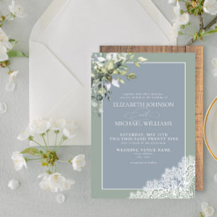 Dusty Blue Eucalyptus Botanical Wood Wedding Invi Einladung