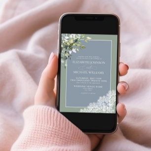 Dusty Blue Eucalyptus Botanical Wood Wedding Invi Einladung