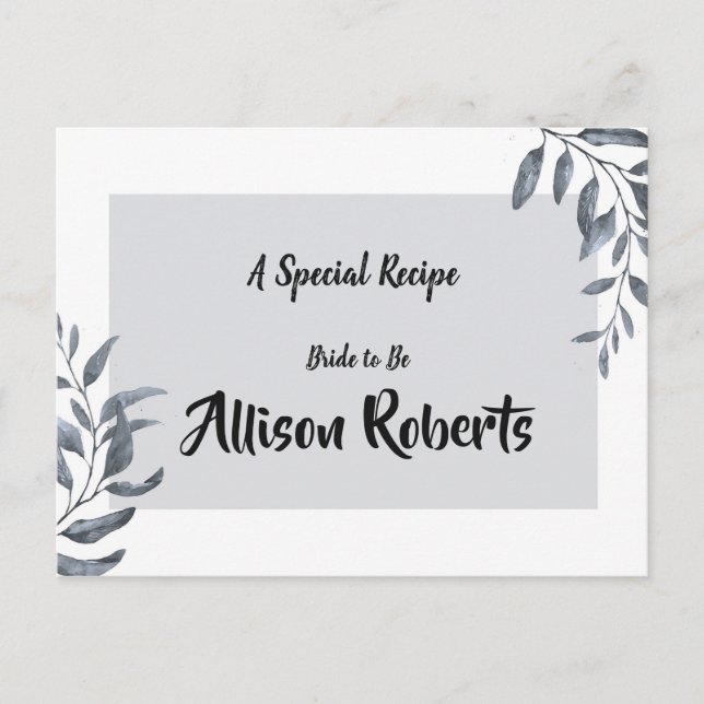 Dusty Blue Eucalyptus Brautparty Rezept Postkarte (Vorderseite)