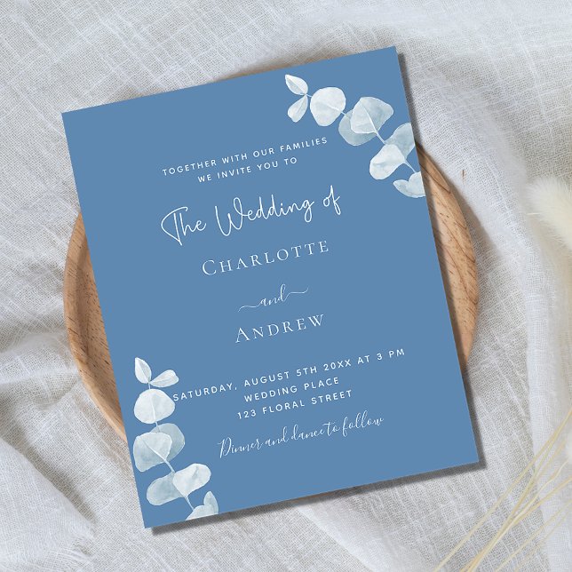 Dusty blue eucalyptus Budget Hochzeitseinladung (Von Creator hochgeladen)
