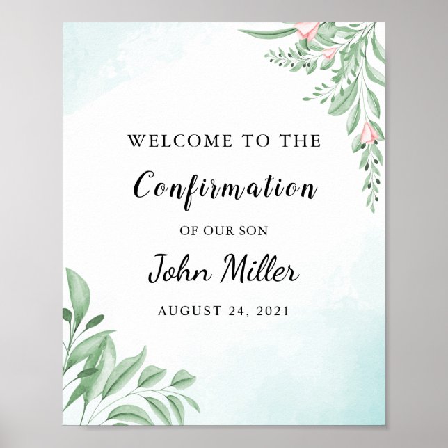 Dusty Blue Eucalyptus Confirmation Willkommen Poster (Vorne)