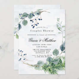 Dusty Blue Eucalyptus Couples Dusche Einladungen