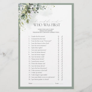 Dusty Blue Eucalyptus Floral Brautparty Game