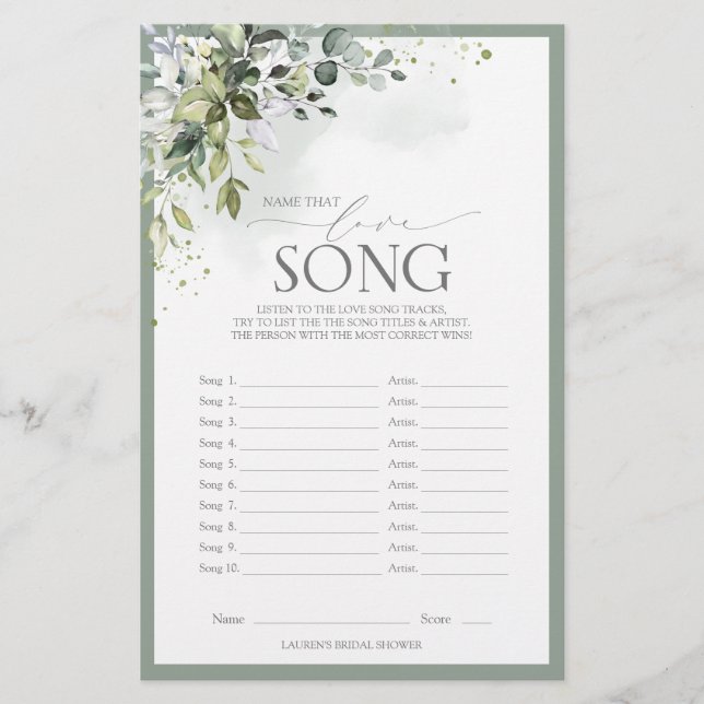 Dusty Blue Eucalyptus Floral Brautparty Game (Vorderseite)