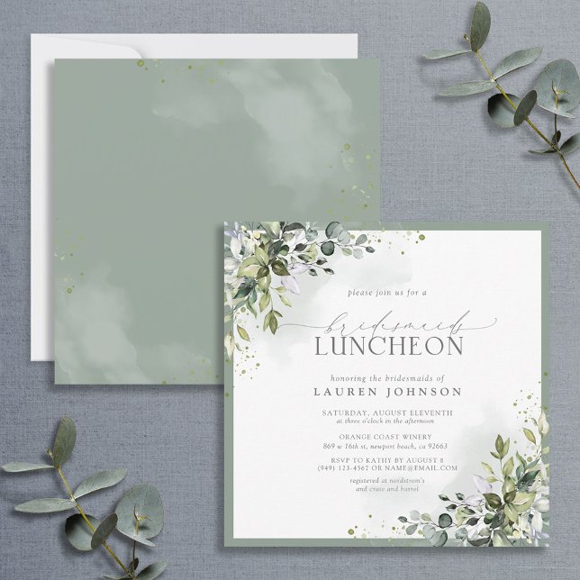 Dusty Blue Eucalyptus Floral Bridal Luncheon Einladung (Von Creator hochgeladen)