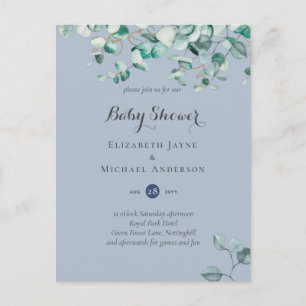 Dusty Blue Eucalyptus Greenery BABY SHOWER lädt ei Postkarte
