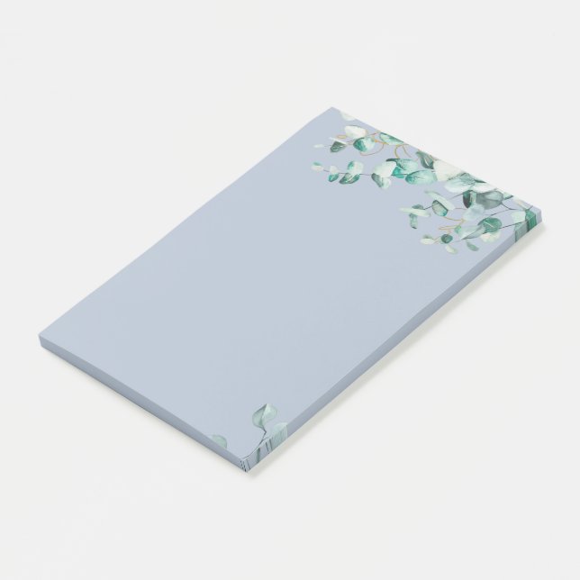 Dusty Blue Eucalyptus Greenery Blank TEMPLATE Post-it Klebezettel (angewinkelt)