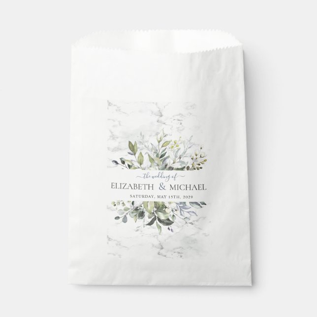 Dusty Blue Eucalyptus Greenery Botanischer Marmor Geschenktütchen (Vorderseite)