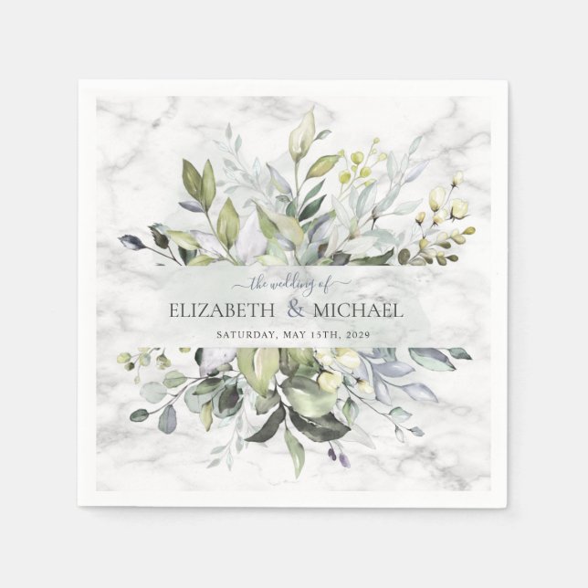 Dusty Blue Eucalyptus Greenery Botanischer Marmor Serviette (Vorderseite)