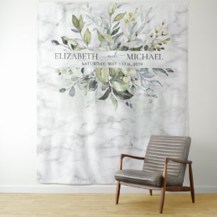 Dusty Blue Eucalyptus Greenery Botanischer Marmor Wandteppich