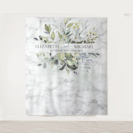 Dusty Blue Eucalyptus Greenery Botanischer Marmor Wandteppich