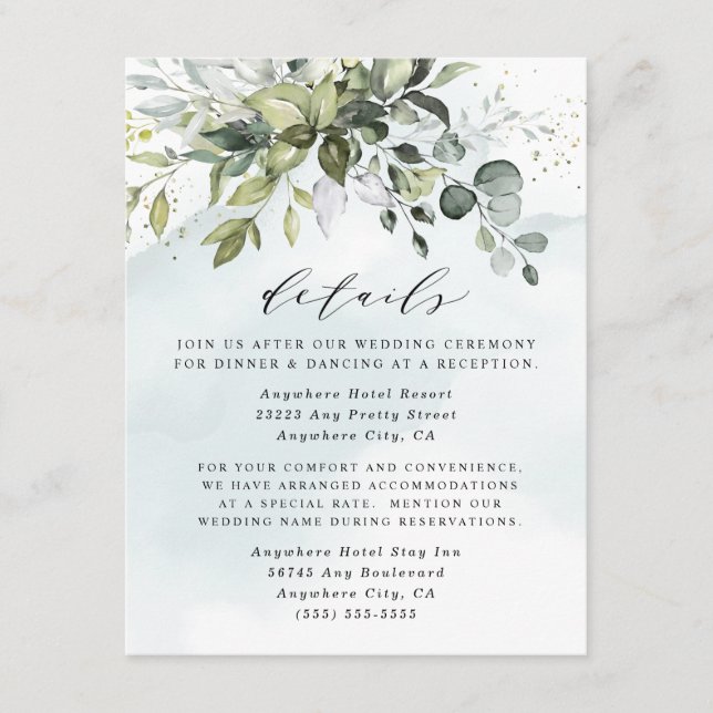 Dusty Blue Eucalyptus Greenery Succulent Wedding Begleitkarte (Vorderseite)