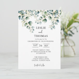 Dusty Blue Eucalyptus Greenery Succulent Wedding Einladung