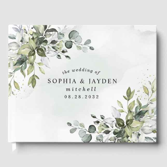 Dusty Blue Eucalyptus Greenery Succulent Wedding Gästebuch (Vorderseite)