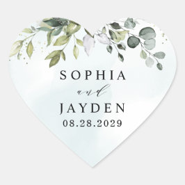Dusty Blue Eucalyptus Greenery Succulent Wedding Herz-Aufkleber